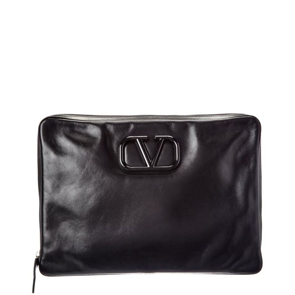 Valentino Vlogo Leather Pouch, Black